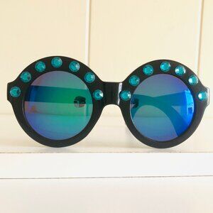 Oversized Round Black Fashion Sunglasses Swarovski Crystal Hand Embellished